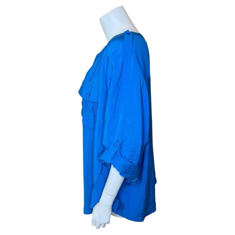 Torrid Harper 3/4 Sleeve Top Blouse 3X V-neck Roll Tab Blue - Picture 4 of 13